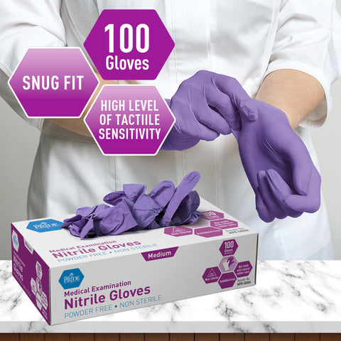 MedPride Powder-Free Nitrile Exam Gloves, Iris Blue, Medium, Box/100 MED PRIDE