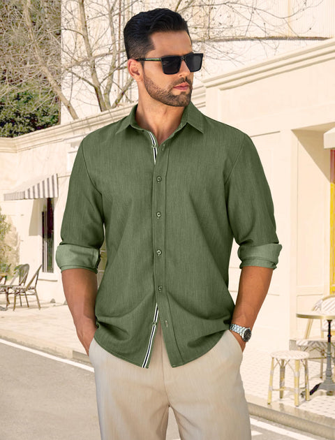 MAPICK Mens Denim Shirt Business Casual Long Sleeve Shirts Button Down Untucked Clothing(Army Green,X-Large)