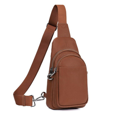 befen Soft Real Leather Small Crossbody Sling Bags for Women, Ladies Anti Theft Cross Body Bag for Travel with Wide Straps Cognac Brown