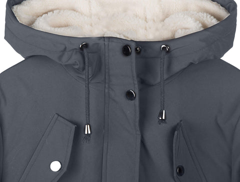 NUTEXROL Women's Winter Thicken Hooded Sherpa Lined Parka Military Anorak Jacket Warm Short Cotton Coats for Women Grey