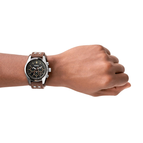 Fossil Men's Coachman Quartz Stainless Steel and Leather Chronograph Watch, Color: Silver, Brown (Model: CH2891)