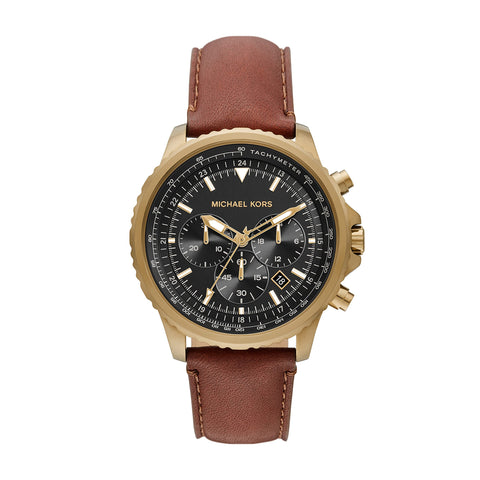 Michael Kors Men's CORTLANDT Stainless Steel Quartz Watch with Leather Strap, Brown, 22 (Model: MK8906) Michael Kors