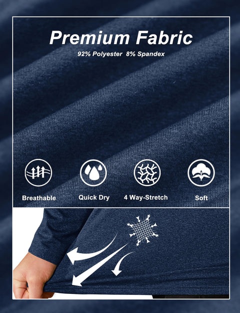 TACVASEN Quarter Zip Pullover Men Long Sleeve Golf Sweater Fleece Lined Sweatshirt 3/4 1/2 Zip Athletic Shirt Long Sleeve Thermal Tops Navy,L