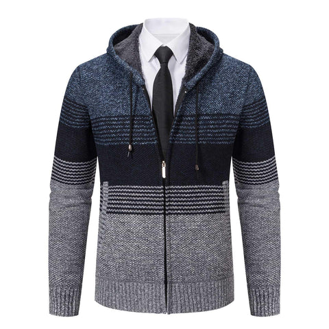 Mylldey Mens Hoodies Knit Sweater, Full Zip Fleece Lined Cardigan Sweaters Casual Regular Fit Knit Hooded Men Sweater Jacket(Blue, L)