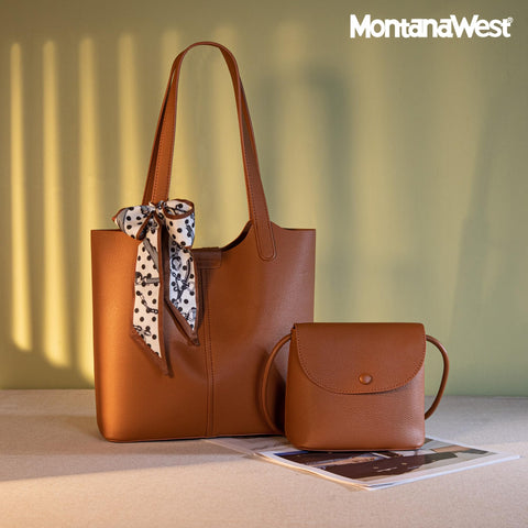 Montana West tote bag for women medium crossbody purse set 2pcs brown cute womens purses and handbags ladies fashion bolso para designer tote trendy shoulder bag for work Montana West