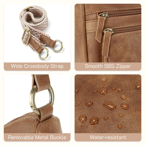 Missnine Crossbody Bags for Women Leather Purses Trendy Multi Pocket Shoulder Handbags with Adjustable Guitar Strap Missnine