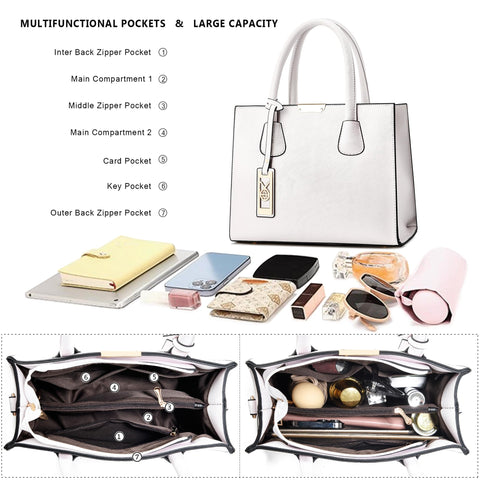 CHICAROUSAL Crossbody Purses and Handbags for Women PU Leather Tote Shoulder Bags Top Handle Satchel (White) CHICAROUSAL