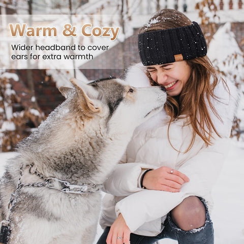 MUTKIS Winter Headbands for Women 3 Pack, Ear Warmers for Women Headband Wool Knit Thick Fleece Lined, Cold Weather Warm Ear Muffs(Black&Beige&Dark Gray) MUTKIS