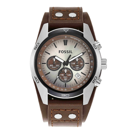 Fossil Men's Coachman Quartz Stainless Steel and Leather Chronograph Watch, Color: Silver, Brown (Model: CH2565) Fossil