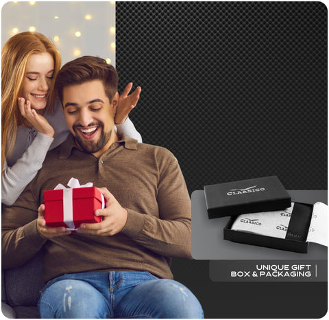 Claasico Men’s Bifold Wallet for Men – Genuine Leather RFID Wallet, Slim Billfold Cardholder w/ID Window – Gift Box Included