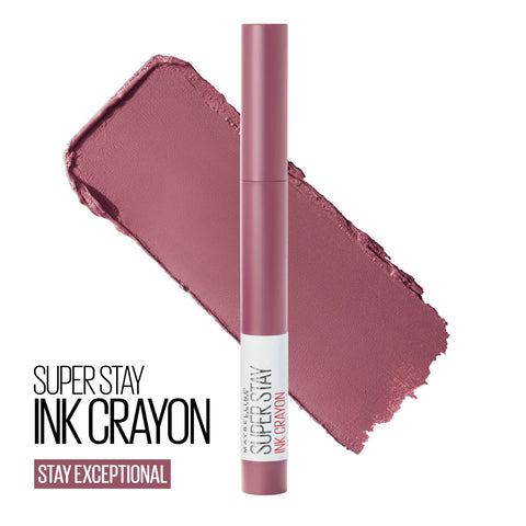 Maybelline Super Stay Ink Crayon Lipstick Makeup, Precision Tip Matte Lip Crayon with Built-in Sharpener, Longwear Up To 8Hrs, Stay Exceptional, Purple Beige, 1 Count MAYBELLINE