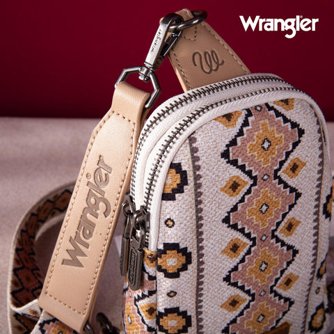 Wrangler Aztec Crossbody Sling Bags for Women Cross Body Purse with Detachable Strap WG2205-210TN Wrangler