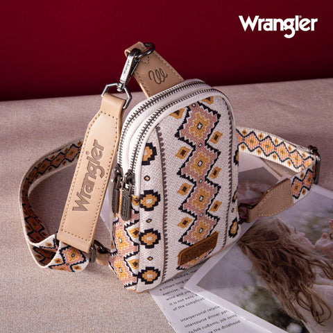 Wrangler Aztec Crossbody Sling Bags for Women Cross Body Purse with Detachable Strap WG2205-210TN Wrangler