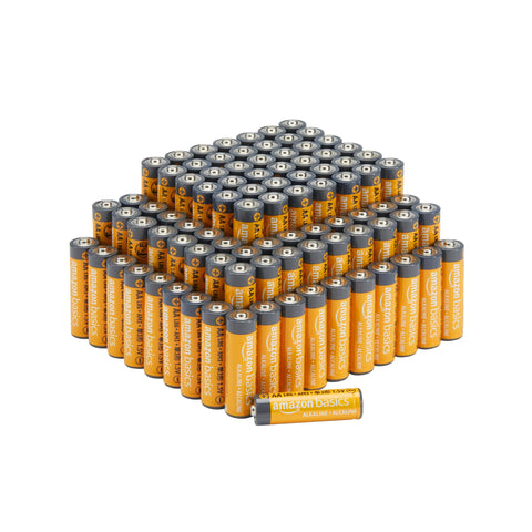 Amazon Basics 100-Pack AA Alkaline High-Performance Batteries, 1.5 Volt, 10-Year Shelf Life Amazon Basics