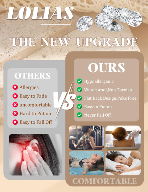 LOLIAS Flat Back Earrings for Women Hypoallergenic Surgical Steel Earrings for Sensitive Ears-20G Cartilage Earring Stacks 14K Gold Plated Hoops Flatback Stud Earring Sets for Multiple Piercing 14K Gold Plated