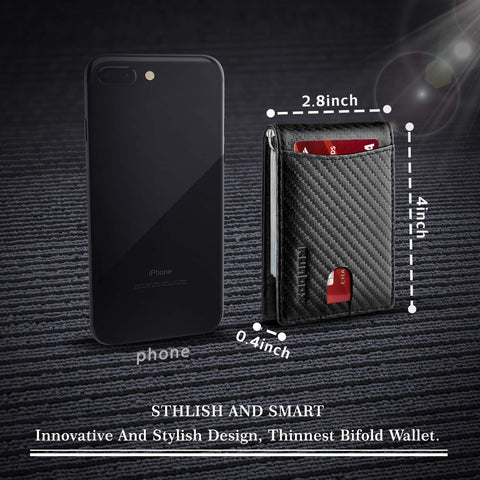 RUNBOX Slim Wallet for Men Genuine Leather RFID Blocking Bifold Minimalist Front Pocket Mens Wallet with Money Clip Thin Gift Box