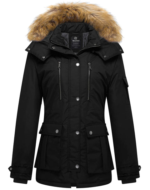 wantdo Women's Quilted Winter Coat Warm Puffer Jacket Thicken Parka with Removable Hood Black X-Large