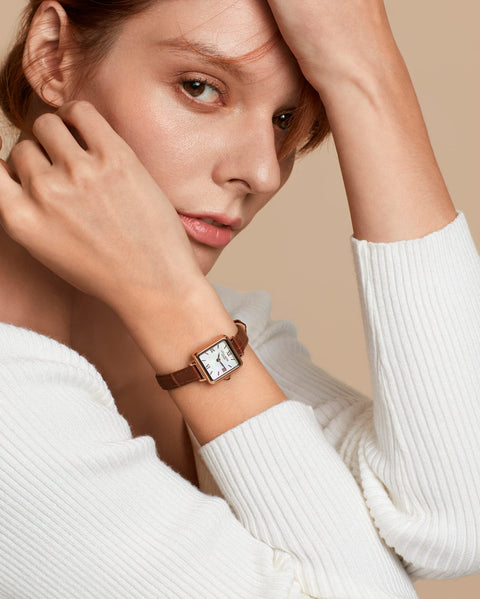 Lola Rose Women's Dainty Watch, Genuine Brown Leather Strap Wrist Watch. Mother of Pearl Dial Ladies Watch. Women Watch Gift. Lola Rose