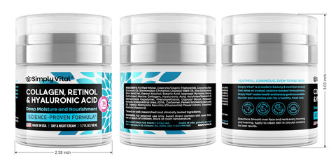 SimplyVital Collagen, Retinol & Hyaluronic Acid Cream - Anti-Aging Face Moisturizer for Face, Neck & Décolleté - Made in USA, Daily Moisturizer Face Cream - 1.7 fl.oz. SimplyVital