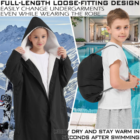 Swim Parka Kids Windproof Sherpa-Lined Unisex Parka Quick-dry Robe Coat for Kids Youth,Oversize Swimming Warm Jacket