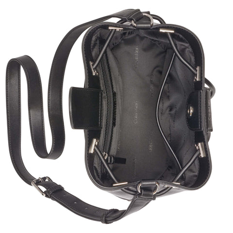 Calvin Klein Women's Ash Crossbody Bag – Vegan Leather, Monogram, 2 Pockets, Black/Silver, One Size