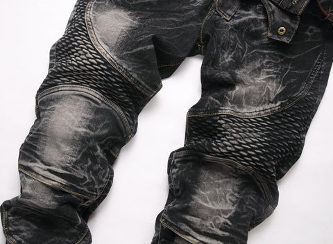 DISLANBO Men's Biker Moto Style Distressed Slim Fit Straight Leg Stretch Denim Jeans Black