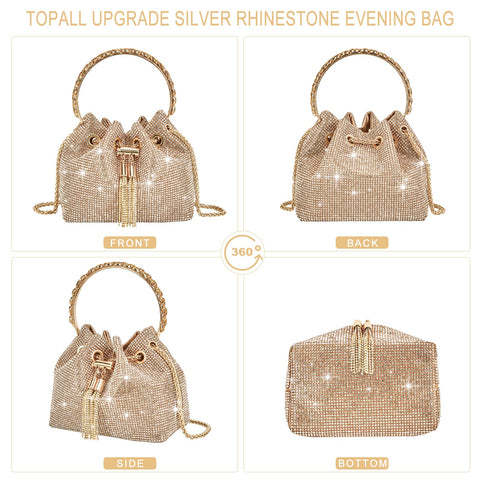 TOPALL Upgrade Rhinestone Evening Bag Bling Purse Sparkly Diamond Silver Clutch Purses for Women Party Club Wedding Prom (Medium) TOPALL