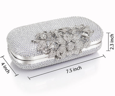 ILILAC Crystal Evening Bag Rhinestone Bride and Bridesmaid Wedding Prom Party Formal Clutch Purses for Women Evening (Silver) ILILAC