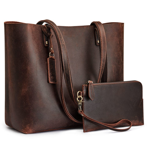 Kattee Genuine Leather Totes for Women Shoulder Bag Top Handle Satchel Purse Set 3pcs 3-in-1 Kattee
