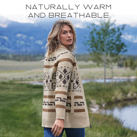 Pendleton Women’s Westerley, Cardigan Sweater, 100% Virgin Wool, Sweaters for Women, Heavy Cable Knitted Sweater - Tan/Brown