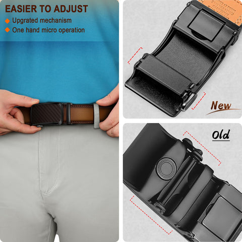 BULLIANT Men's Ratchet Belt 2 Pack-Click Leather Belt Adjustable for Men Gift 1 3/8-Cut for Perfect Fit(Black/Tawny,32"-38" Waist Adjustable)