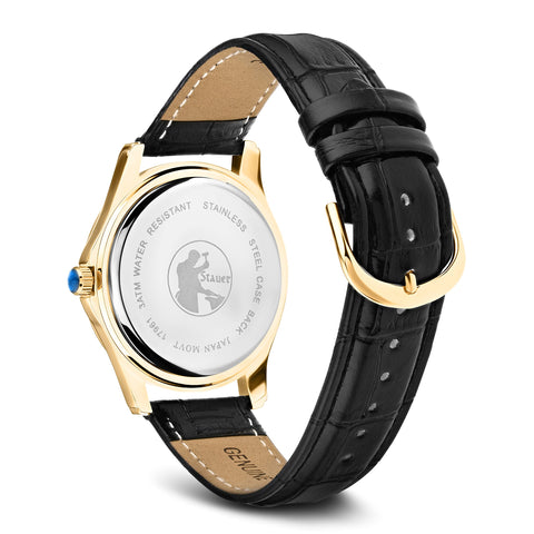 Stauer Metropolitan Watch for Men – Mens Watches w/Genuine Black Leather Band & Gold Finished Case – Water Resistant Watches – Stylish Gifts for Men Stauer