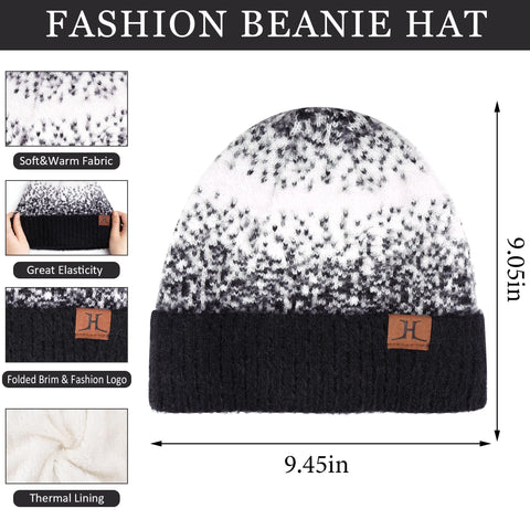 Womens Winter Knit Beanie Hats and Touchscreen Gloves Long Scarf Set with Warm Fleece Lined Skull Caps Scarves for Women Black White FZ FANTASTIC ZONE