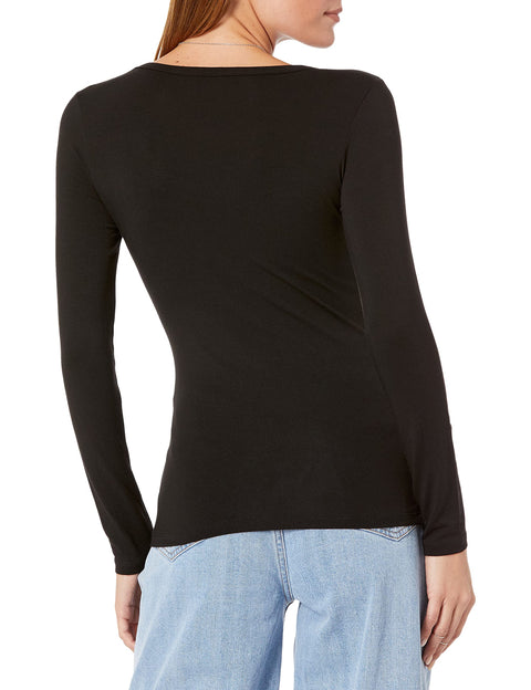 The Drop Women's Hannah Long-sleeve Crew Neck Fitted T-shirt, Black, XL