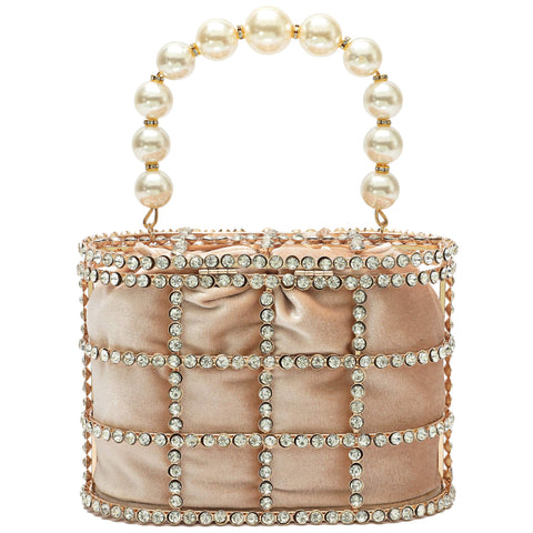 Evening Handbag Women Clutch Purses with Pearl Diamonds for Wedding Prom Birthday Party Dinner Accessories (Apricot) CARIEDO