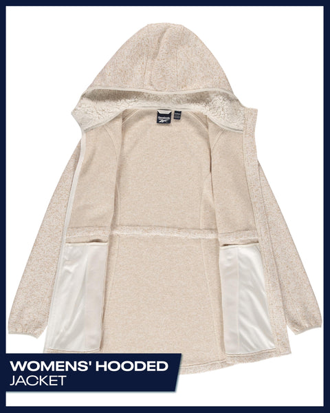 Reebok Womens Fleece Jacket - Lightweight Fleece Jacket Women Sherpa Lined Long Hooded Zip Up Womens Sweaters with Pockets, Size Large, Champagne