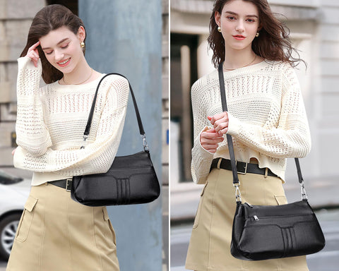 Over Earth Genuine Leather Hobo Bags for Women Small Soft Ladies Shoulder Purses and Handbags Casual Practical Chic Shoulder Bags(O210E Black) Over Earth