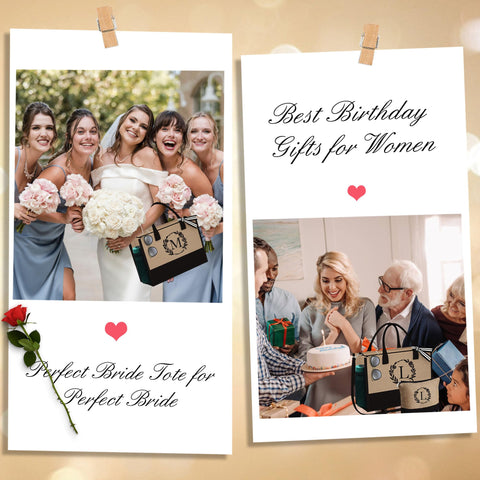 YOOLIFE Birthday Gifts for Women - Gifts for Women Her Initial S Jute Tote Bag w Makeup Bag Embroidery Monogram Mothers Day Birthday Gifts for Women Friends Teacher Mother Sisters Bride Wedding Gifts YOOLIFE