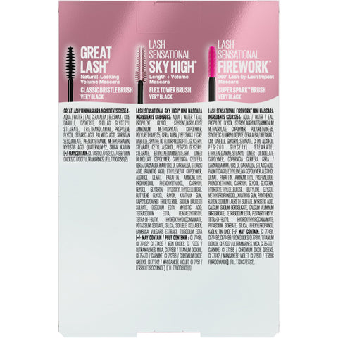 Maybelline Lash Sensational Holiday Mascara Makeup Kit, Includes Mini Sky High, Firework and Great Lash Mascara, 1 Makeup Gift Set