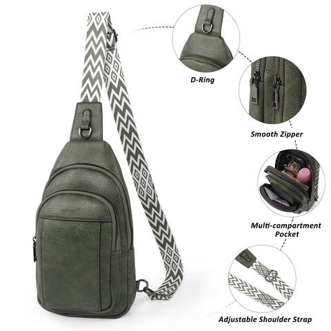 TANTOMI Crossbody Bags for Women Travel Crossbody Purses Green Sling Bag for Women Small Vegan Leather Fanny Packs with Adjustable Strap