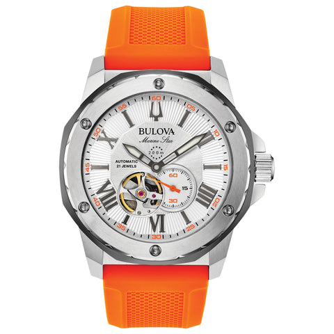 Bulova Men's Marine Star 'Series A' Automatic Watch with Orange Silicone Strap Style: 98A226 Bulova