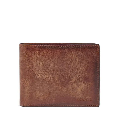 Fossil Men's Derrick Leather RFID-Blocking Bifold with Flip ID Wallet, Brown, (Model: ML3681200) Fossil