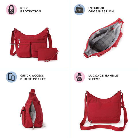 Baggallini Everywhere Bagg - Hobo Crossbody Bag for Women with RFID Wristlet – Water-resistant Travel Bag Baggallini