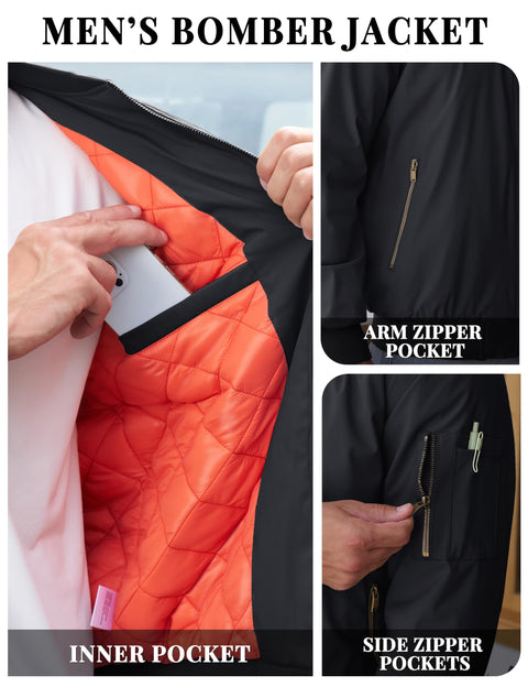 TACVASEN Black Bomber Jacket Men Winter Windbreaker Zip Up Lightweight Softshell Coats Outwear Black, L