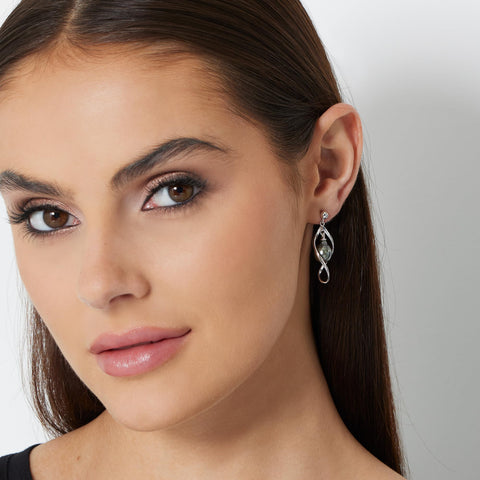 JTV Tahitian Pearl Drop Earrings for Women - Cultured Pearls in Rhodium Over Sterling Silver - Timeless Luxury Jewelry Gift-Boxed - Elegant Black Pearl Earrings for Anniversary, Birthday, & Holiday