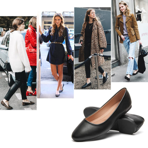 hash bubbie Women's Flats Shoes Ballet Flats Dress Shoes Comfortable PU Leather Slip on Shoes for Women(Black .US8)