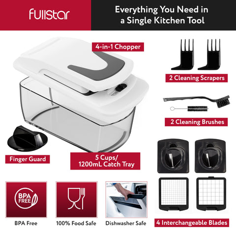 Fullstar Vegetable Chopper and Spiralizer - Food Chopper with Container, Fruit Slicer, Kitchen Gadgets & Accessories, Home Essentials (4 in 1, White) fullstar