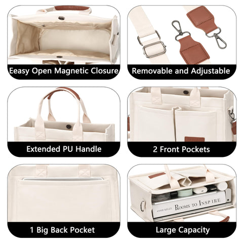 Tote Bag for Women With Compartments and Pockets,Large Canvas Tote Women's Purse Crossbody Bags Work Laptop Book Bag Top Handle Satchels Handbags Shoulder Bag for Travel Nurse Teacher Church Gym Beach