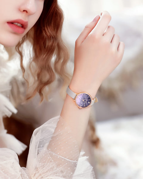 Lola Rose Women's Purple Wrist Watches: Amethyst Dial, Genuine Leather Strap, Black Onyx Crown, Sparkle Watch for Women Lola Rose