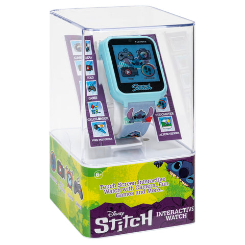 Disney Stitch Kids Smart Watch with 10 Customizable Faces, Camera, Voice Recorder, Calculator, and Step Counter – Touchscreen Interactive Watch for Kids – Blue Silicone Strap